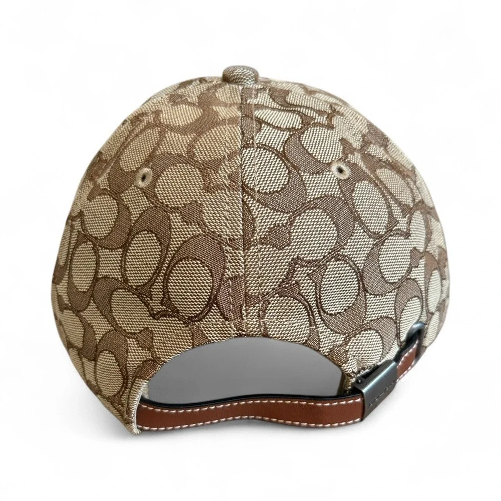 Coach‎ Signature Monogram Canvas Leather Strap Baseball Cap Hat Mens M/L